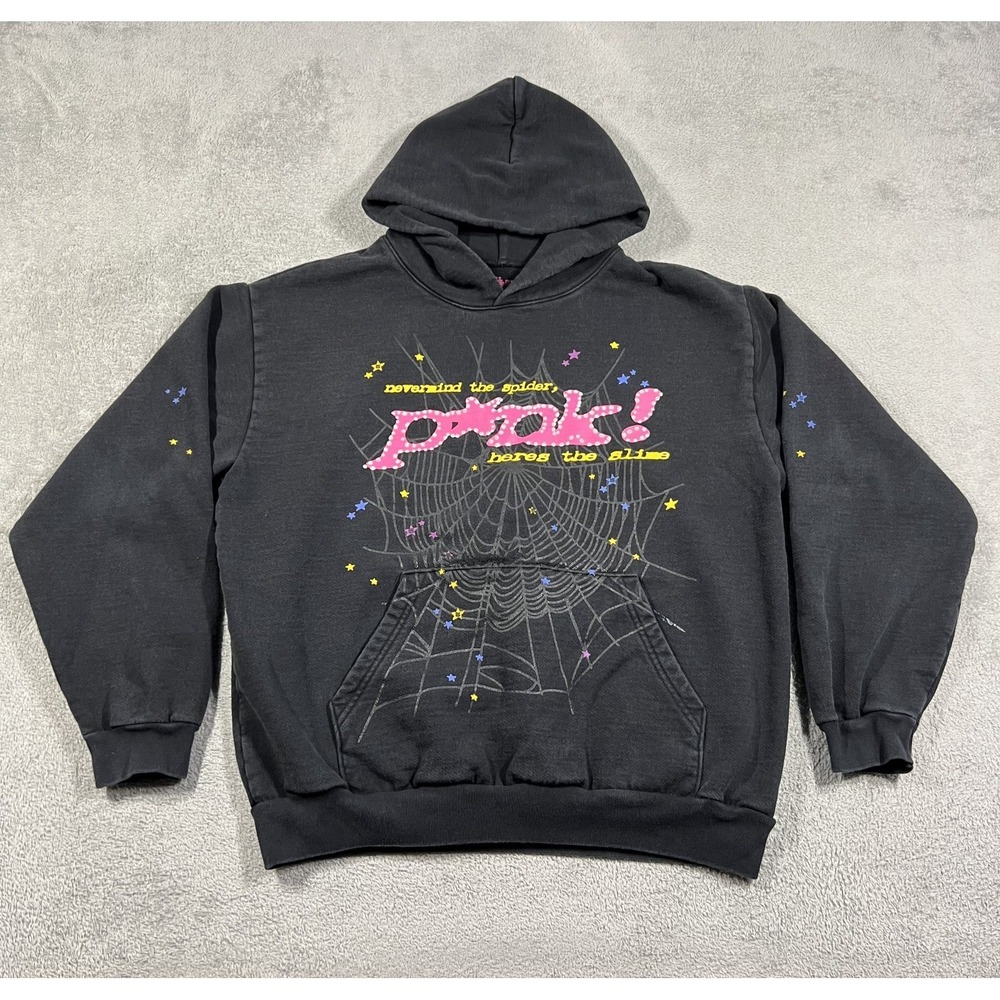 Sp5der Worldwide P*nk Hoodie Mens XL Black Pullover Sweater Sweatshirt